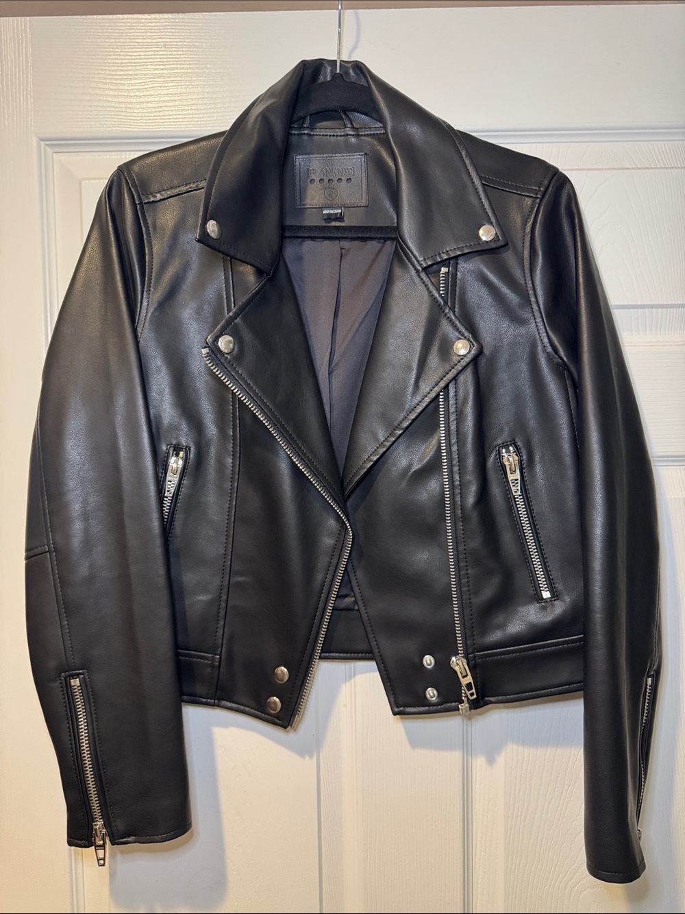 Blank NYC Black Moto Faux Leather Jacket with Silver Hardware